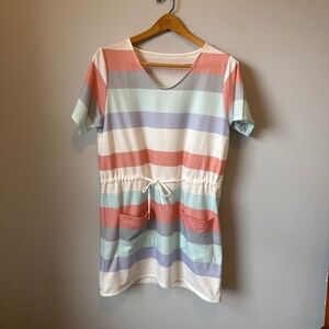 Belinda striped pastel dress w/ short sleeves drawstring waist,